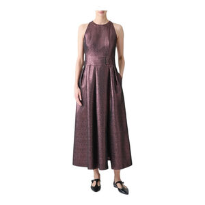 Women's Akris Punto Metallic Purple Crepe Belted Midi Dress Size 6